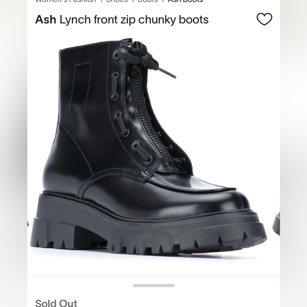 Ash Lynch Black Front Zip Chunky Combat Boots With Laces Size 41
